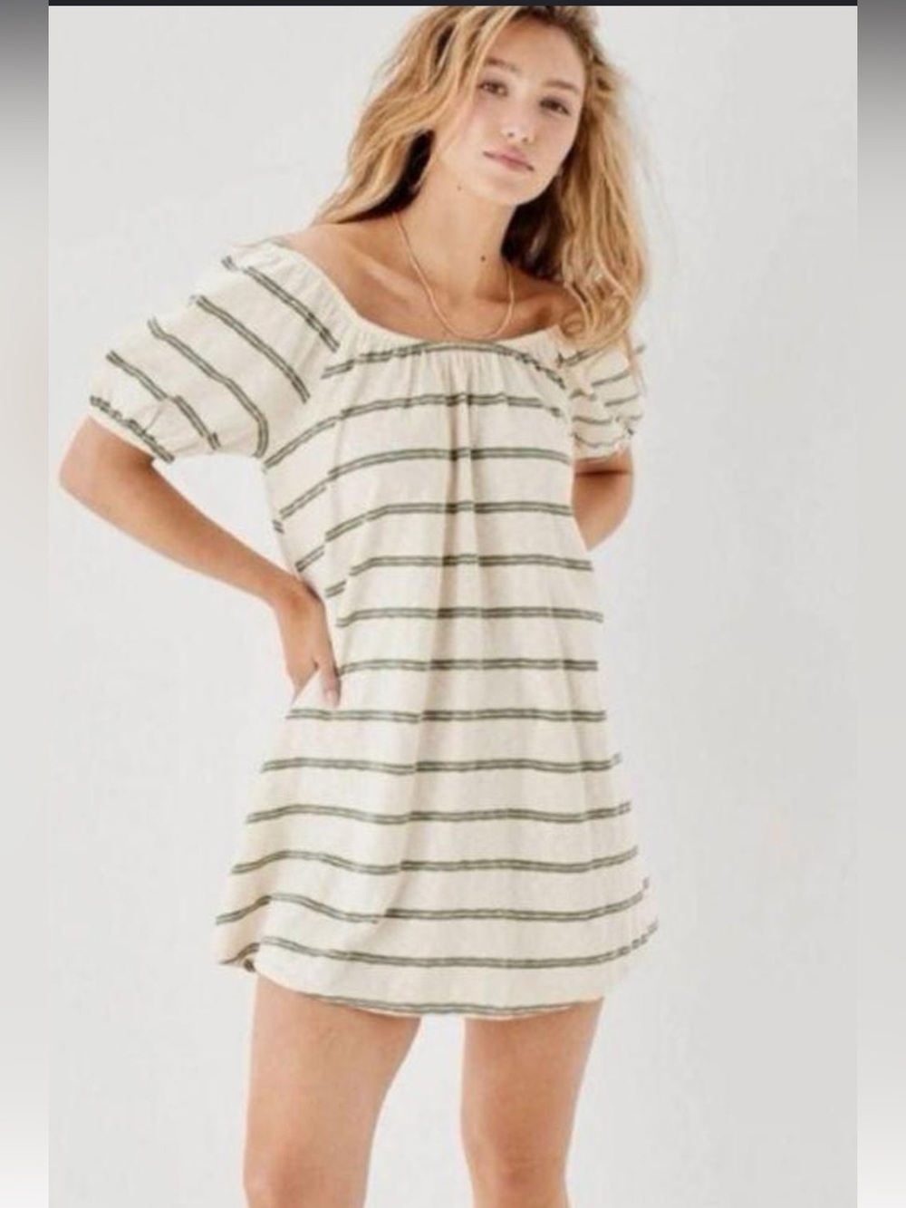 American Eagle Mini Dress in Cream and Green